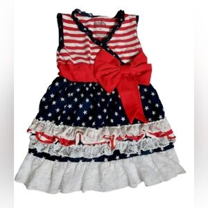 ⭐️3/$15 American Flag Ruffles by Tutu‎ and Lulu  Bow Waist Tank Top Dress 2T